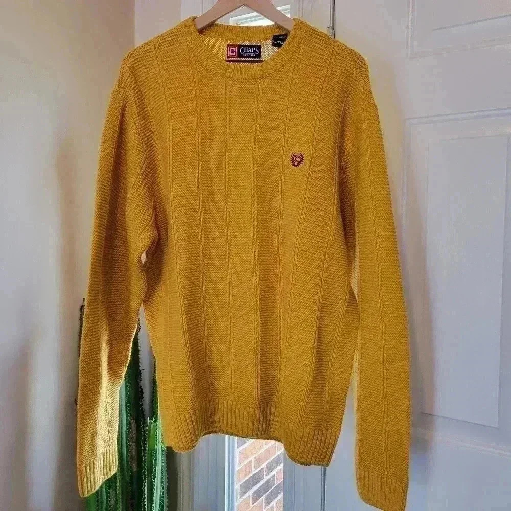 NWOT Chaps Dark Mustard Yellow‎ Cable Knit Heavyweight Sweater, Size XL